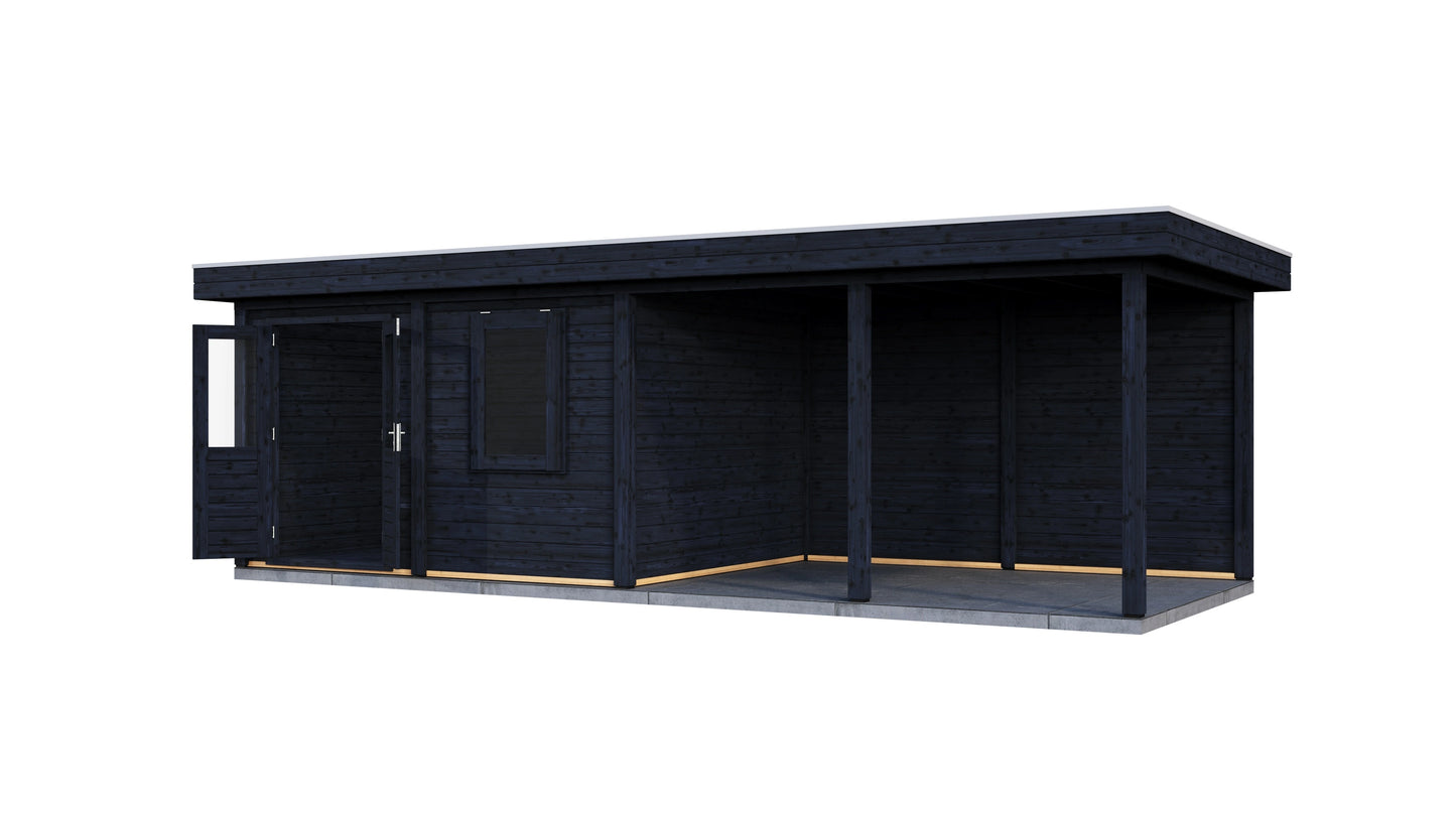Lugarde Select Modern summerhouse 28mm with veranda Exeter 388x300cm + 400cm - Black Wood Oil