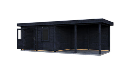 Lugarde Select Modern summerhouse 28mm with veranda Exeter 388x300cm + 400cm - Black Wood Oil