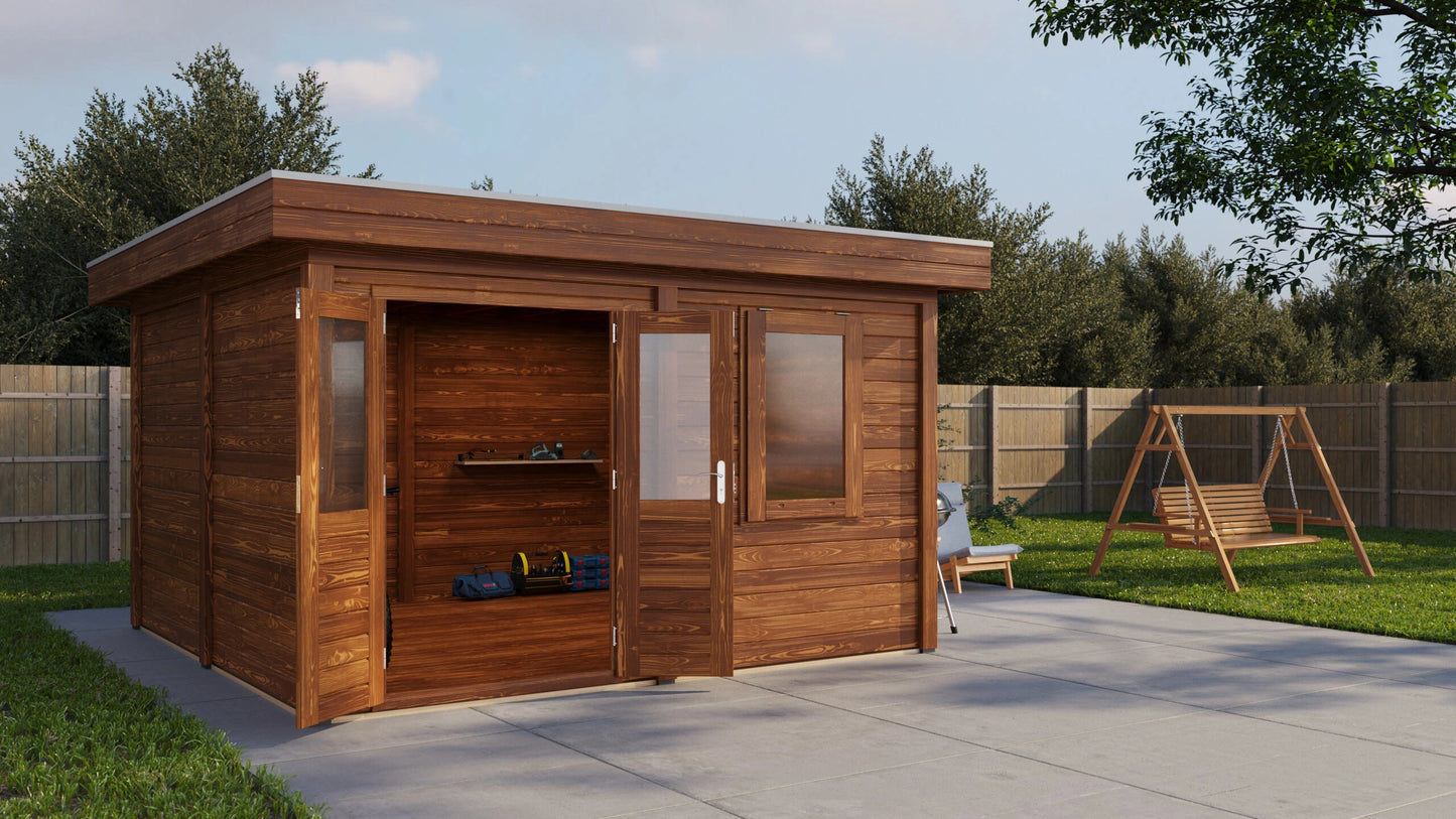 Lugarde Select Modern summerhouse 28mm Bristol 388x388cm - Brown Wood Oil