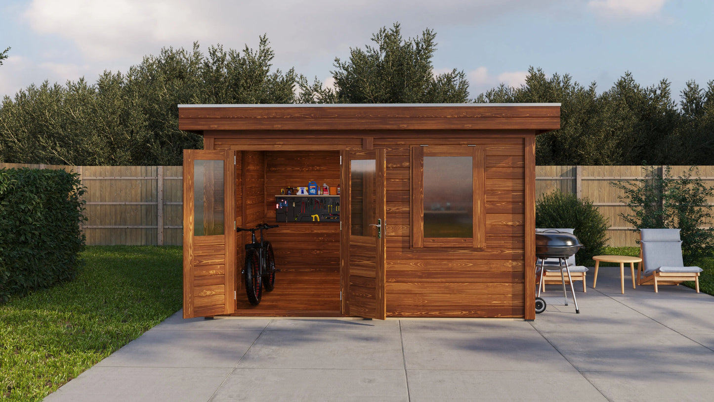 Lugarde Select Modern summerhouse 28mm Bristol 388x388cm - Brown Wood Oil