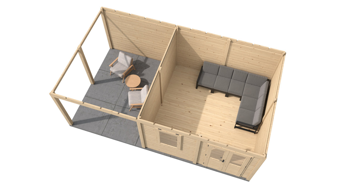 Lugarde Select Modern summerhouse 28mm with veranda Norwich 388x388cm + 300cm - Untreated