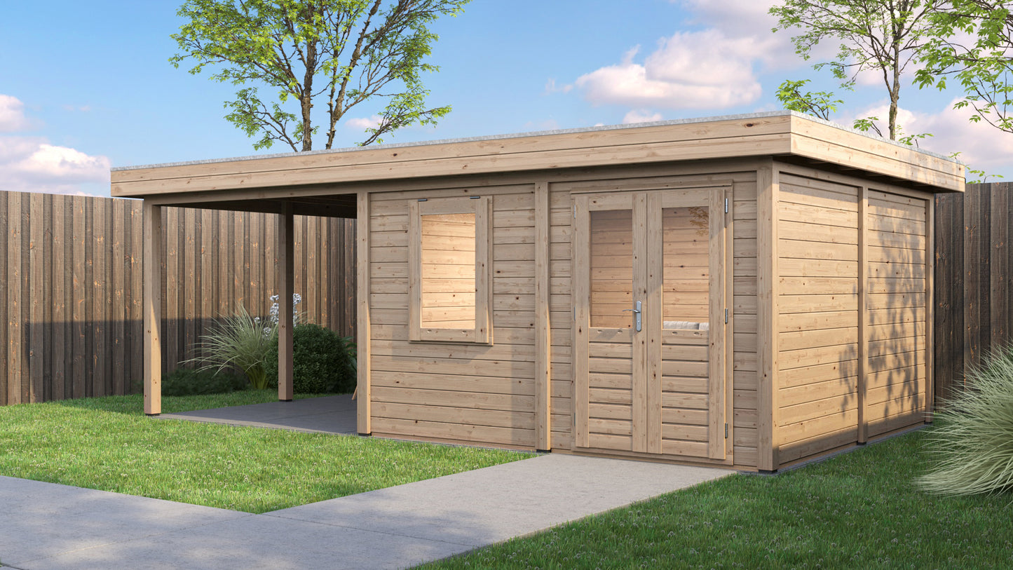Lugarde Select Modern summerhouse 28mm with veranda Norwich 388x388cm + 300cm - Untreated