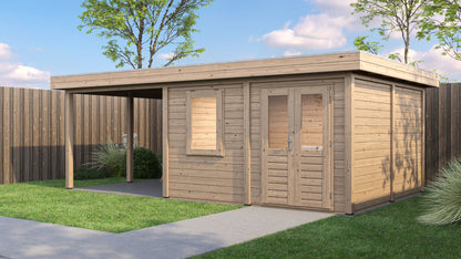Lugarde Select Modern summerhouse 28mm with veranda Norwich 388x388cm + 300cm - Untreated