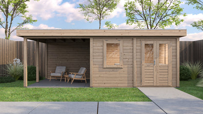 Lugarde Select Modern summerhouse 28mm with veranda Norwich 388x388cm + 300cm - Untreated