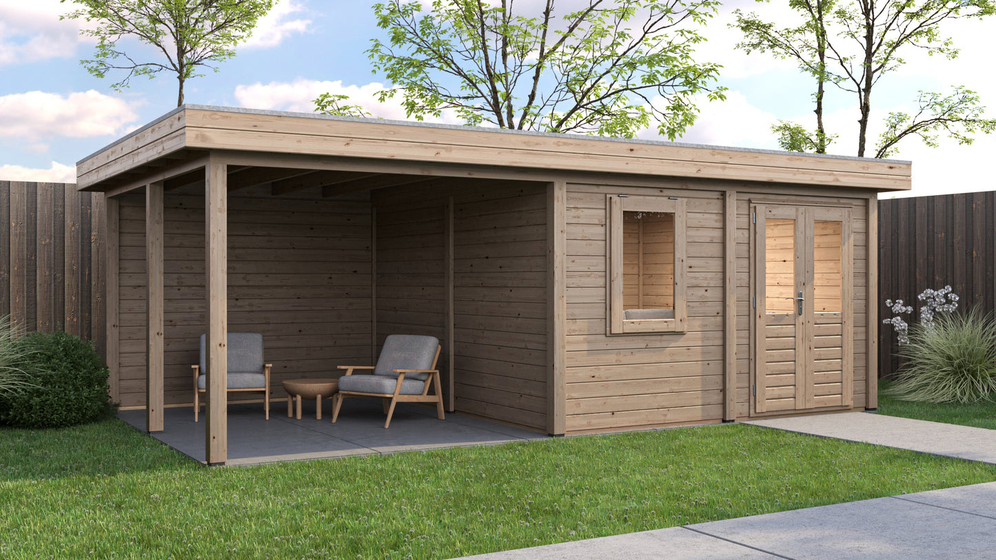Lugarde Select Modern summerhouse 28mm with veranda Norwich 388x388cm + 300cm - Untreated