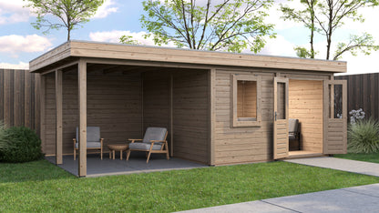 Lugarde Select Modern summerhouse 28mm with veranda Norwich 388x388cm + 300cm - Untreated