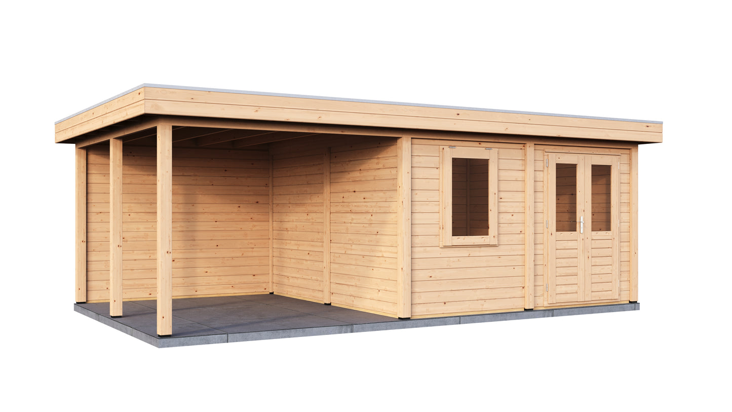 Lugarde Select Modern summerhouse 28mm with veranda Norwich 388x388cm + 300cm - Untreated