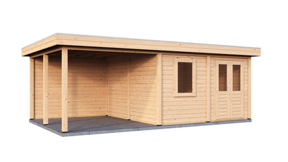 Lugarde Select Modern summerhouse 28mm with veranda Norwich 388x388cm + 300cm - Untreated