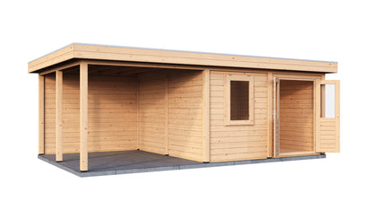 Lugarde Select Modern summerhouse 28mm with veranda Norwich 388x388cm + 300cm - Untreated