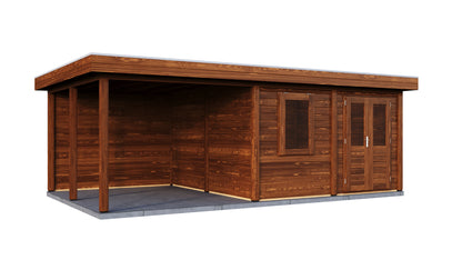Lugarde Select Modern summerhouse 28mm with veranda Norwich 388x388cm + 300cm - Brown Wood Oil