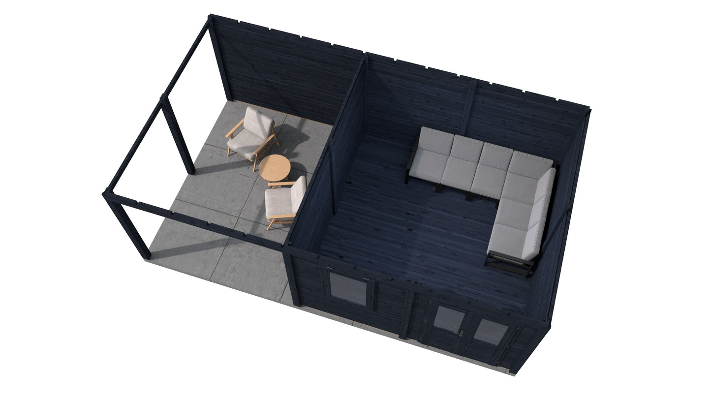 Lugarde Select Modern summerhouse 28mm with veranda Norwich 388x388cm + 300cm - Black Wood Oil