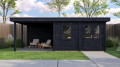 Lugarde Select Modern summerhouse 28mm with veranda Norwich 388x388cm + 300cm - Black Wood Oil