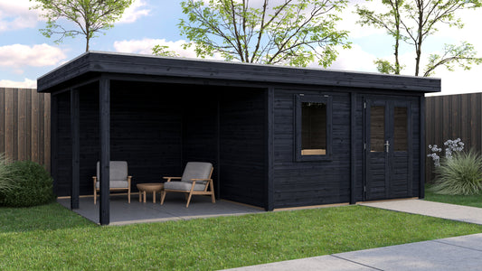 Lugarde Select Modern summerhouse 28mm with veranda Norwich 388x388cm + 300cm - Black Wood Oil