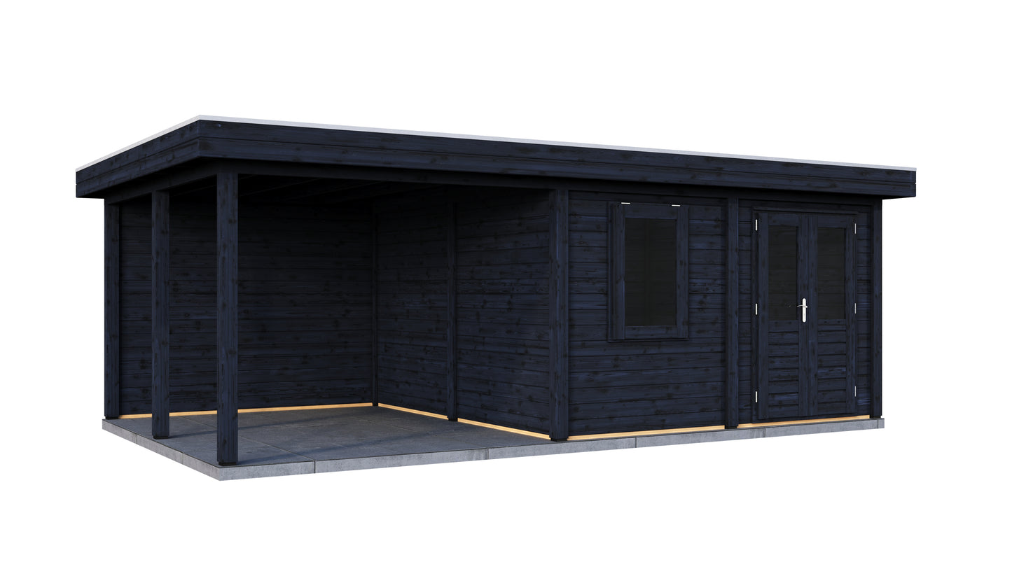 Lugarde Select Modern summerhouse 28mm with veranda Norwich 388x388cm + 300cm - Black Wood Oil