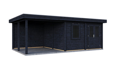 Lugarde Select Modern summerhouse 28mm with veranda Norwich 388x388cm + 300cm - Black Wood Oil