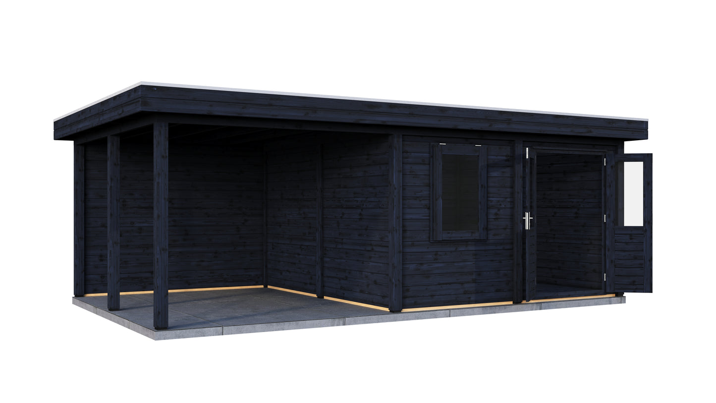 Lugarde Select Modern summerhouse 28mm with veranda Norwich 388x388cm + 300cm - Black Wood Oil