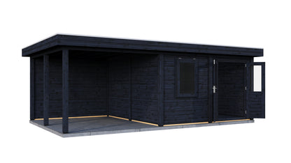 Lugarde Select Modern summerhouse 28mm with veranda Norwich 388x388cm + 300cm - Black Wood Oil