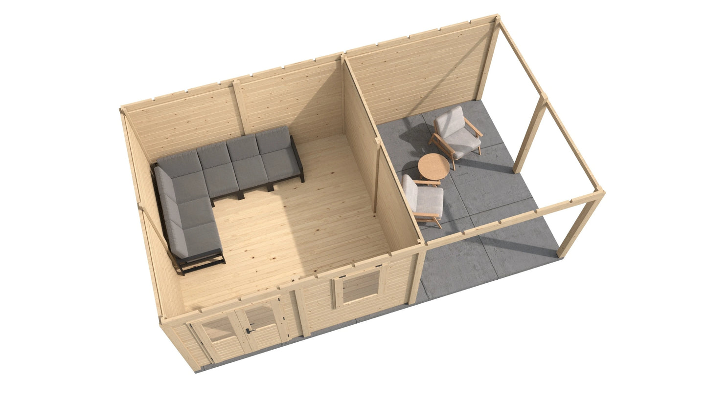 Lugarde Select Modern summerhouse 28mm with veranda Norwich 388x388cm + 300cm - Untreated