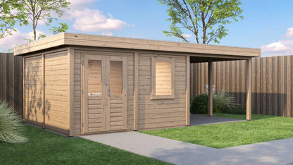 Lugarde Select Modern summerhouse 28mm with veranda Norwich 388x388cm + 300cm - Untreated