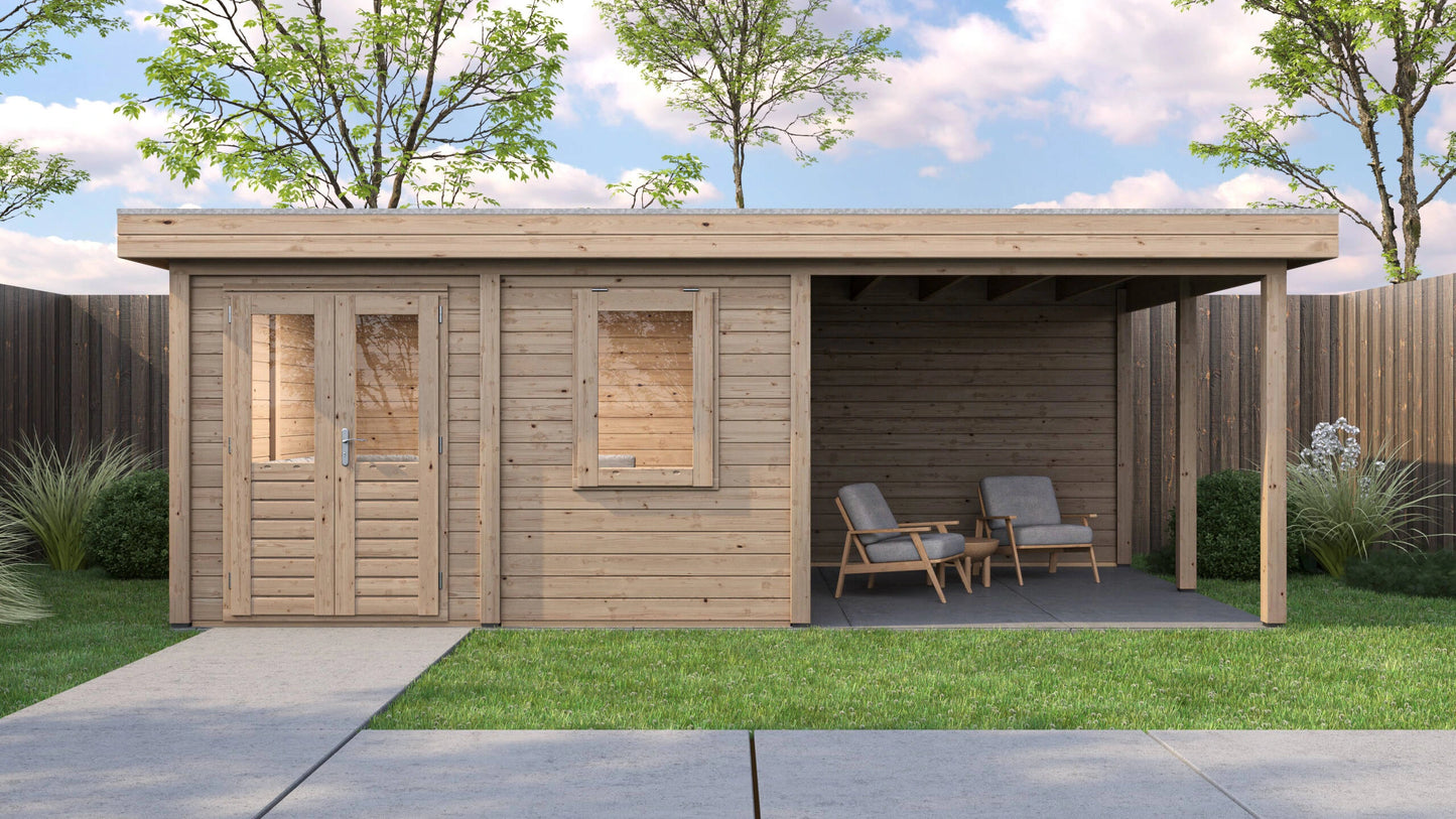 Lugarde Select Modern summerhouse 28mm with veranda Norwich 388x388cm + 300cm - Untreated