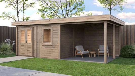 Lugarde Select Modern summerhouse 28mm with veranda Norwich 388x388cm + 300cm - Untreated
