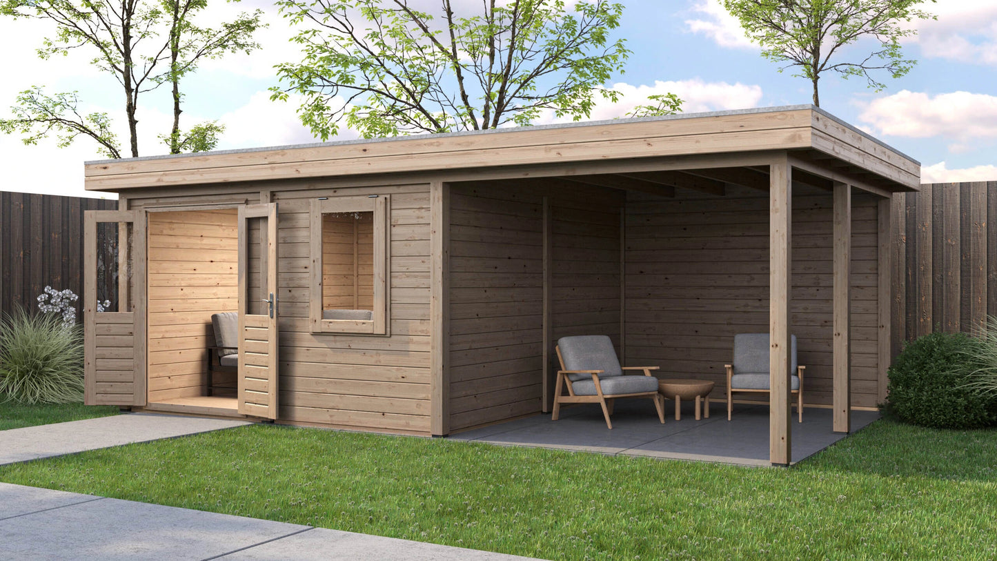 Lugarde Select Modern summerhouse 28mm with veranda Norwich 388x388cm + 300cm - Untreated