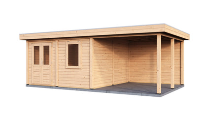 Lugarde Select Modern summerhouse 28mm with veranda Norwich 388x388cm + 300cm - Untreated