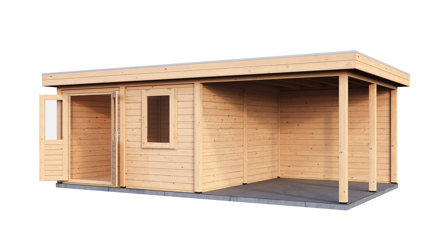 Lugarde Select Modern summerhouse 28mm with veranda Norwich 388x388cm + 300cm - Untreated