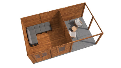 Lugarde Select Modern summerhouse 28mm with veranda Norwich 388x388cm + 300cm - Brown Wood Oil