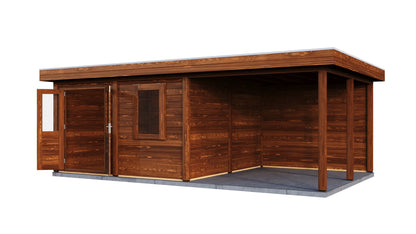 Lugarde Select Modern summerhouse 28mm with veranda Norwich 388x388cm + 300cm - Brown Wood Oil
