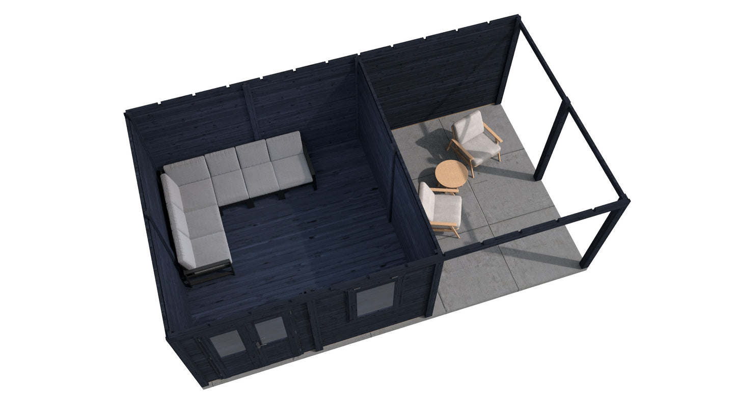 Lugarde Select Modern summerhouse 28mm with veranda Norwich 388x388cm + 300cm - Black Wood Oil