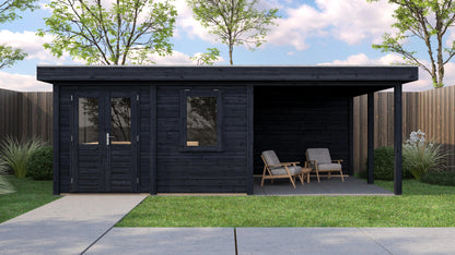 Lugarde Select Modern summerhouse 28mm with veranda Norwich 388x388cm + 300cm - Black Wood Oil