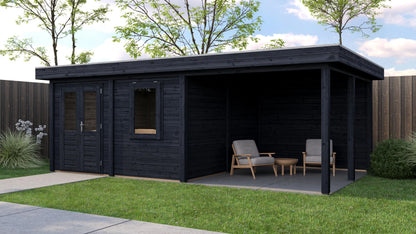 Lugarde Select Modern summerhouse 28mm with veranda Norwich 388x388cm + 300cm - Black Wood Oil
