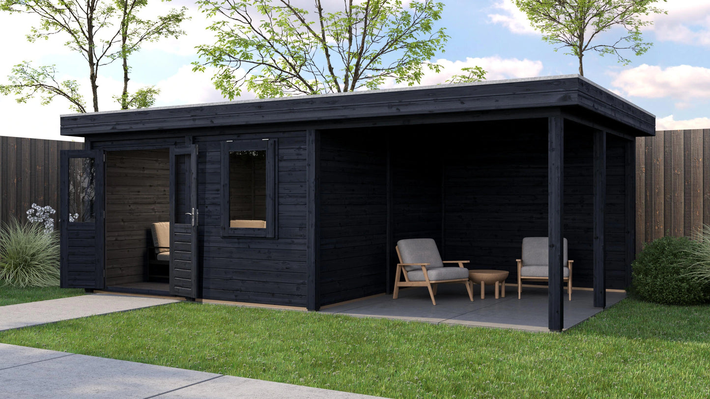 Lugarde Select Modern summerhouse 28mm with veranda Norwich 388x388cm + 300cm - Black Wood Oil