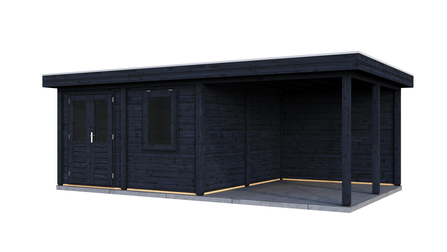 Lugarde Select Modern summerhouse 28mm with veranda Norwich 388x388cm + 300cm - Black Wood Oil