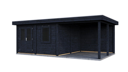 Lugarde Select Modern summerhouse 28mm with veranda Norwich 388x388cm + 300cm - Black Wood Oil