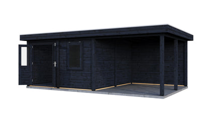 Lugarde Select Modern summerhouse 28mm with veranda Norwich 388x388cm + 300cm - Black Wood Oil