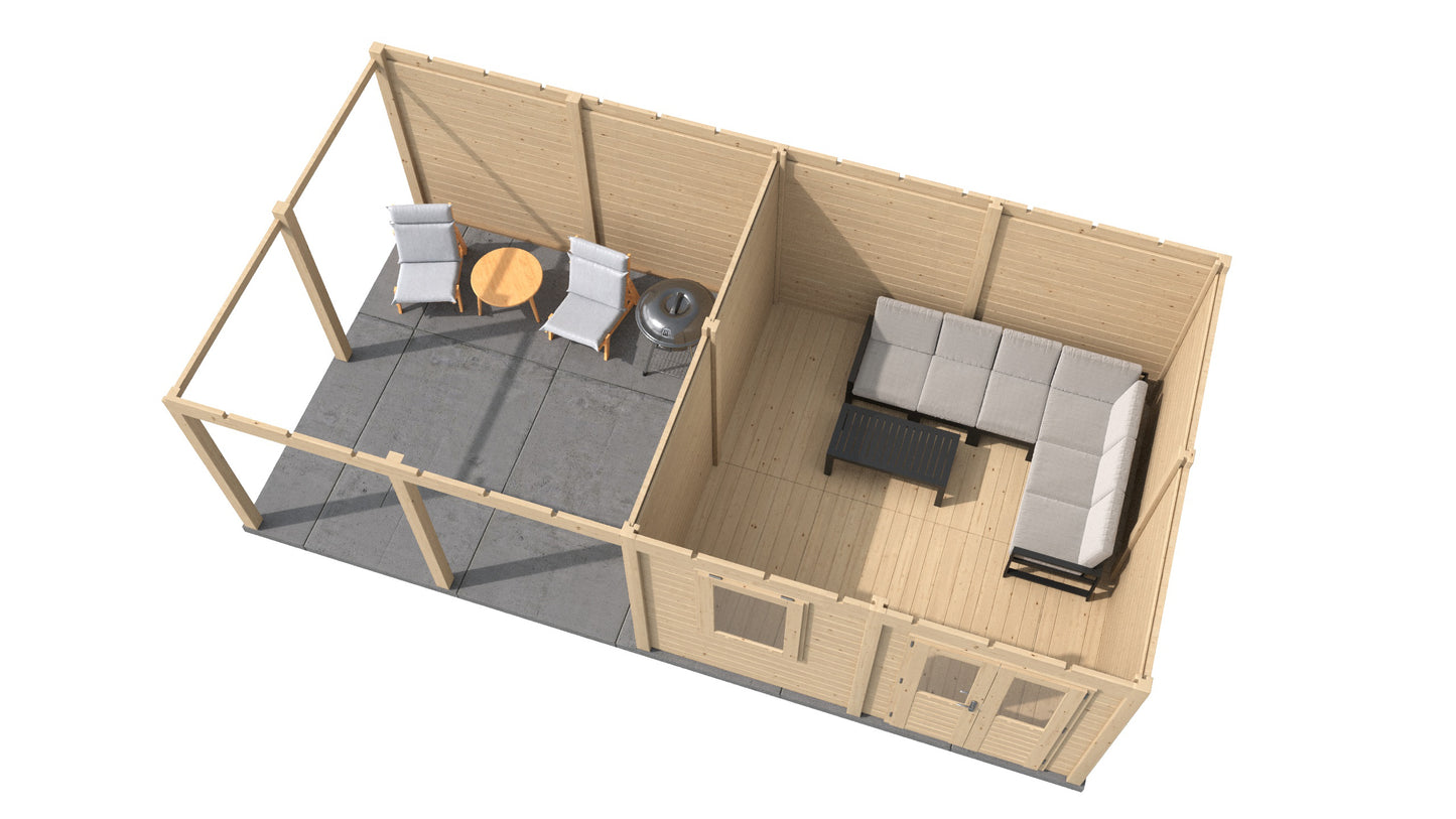 Lugarde Select Modern summerhouse 28mm with veranda Leeds 388x388cm + 400cm - Untreated