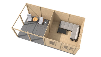Lugarde Select Modern summerhouse 28mm with veranda Leeds 388x388cm + 400cm - Untreated