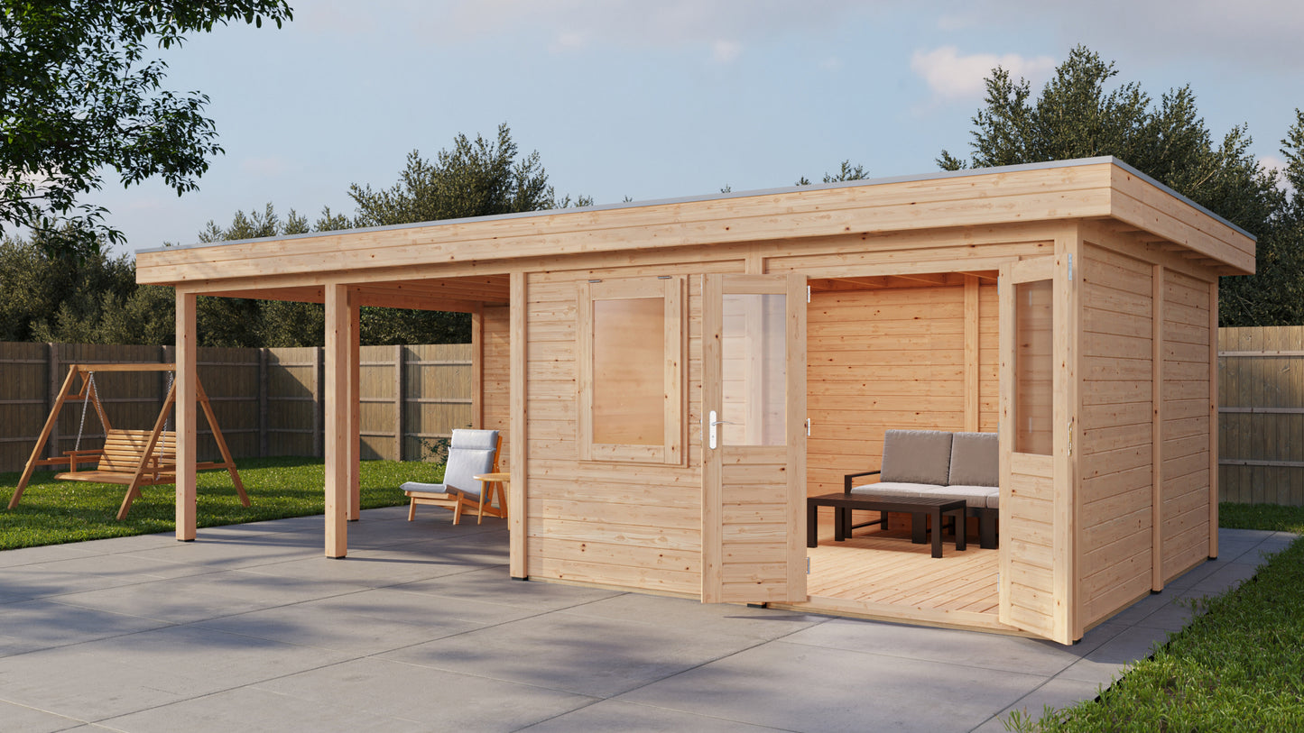 Lugarde Select Modern summerhouse 28mm with veranda Leeds 388x388cm + 400cm - Untreated