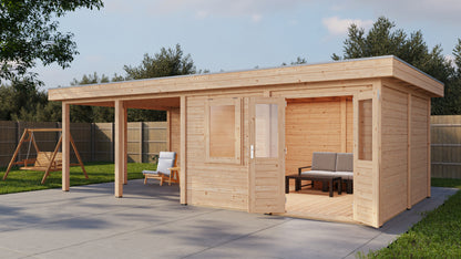 Lugarde Select Modern summerhouse 28mm with veranda Leeds 388x388cm + 400cm - Untreated