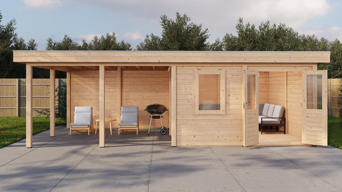 Lugarde Select Modern summerhouse 28mm with veranda Leeds 388x388cm + 400cm - Untreated