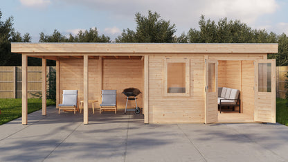 Lugarde Select Modern summerhouse 28mm with veranda Leeds 388x388cm + 400cm - Untreated