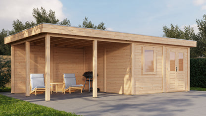 Lugarde Select Modern summerhouse 28mm with veranda Leeds 388x388cm + 400cm - Untreated