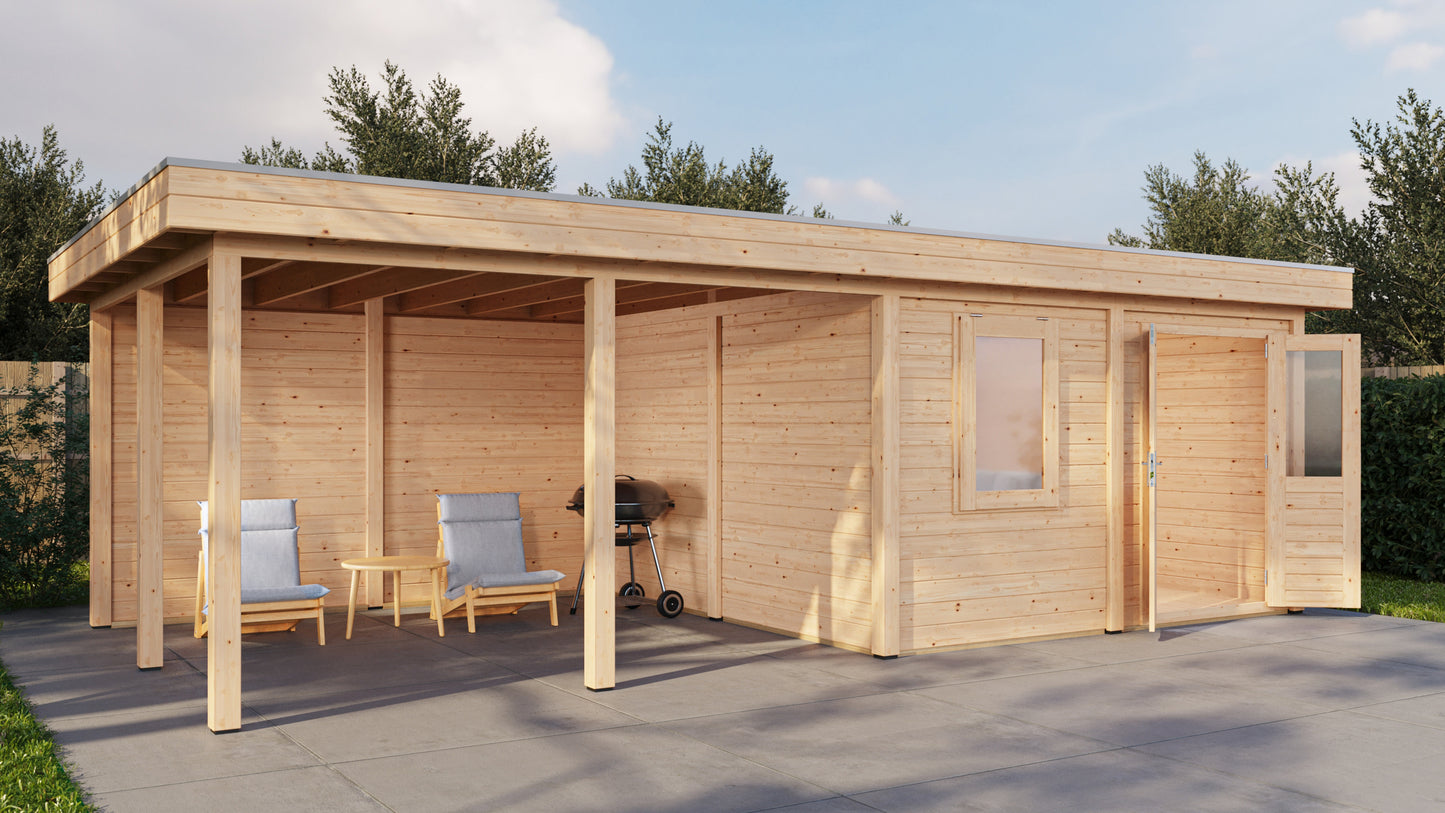 Lugarde Select Modern summerhouse 28mm with veranda Leeds 388x388cm + 400cm - Untreated
