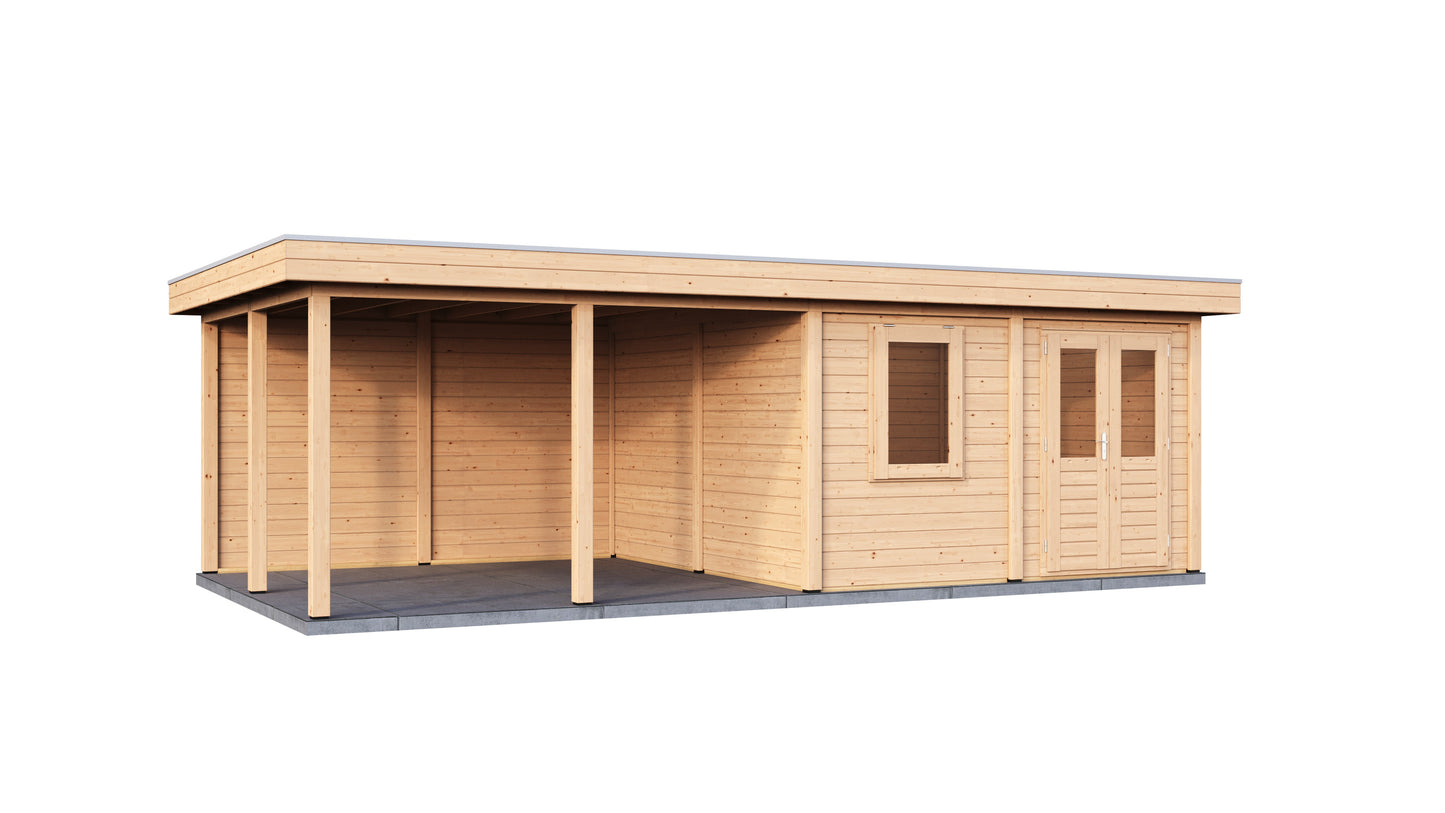 Lugarde Select Modern summerhouse 28mm with veranda Leeds 388x388cm + 400cm - Untreated