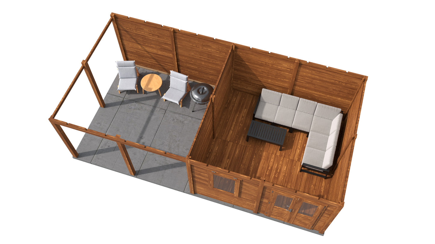 Lugarde Select Modern summerhouse 28mm with veranda Leeds 388x388cm + 400cm - Brown Wood Oil
