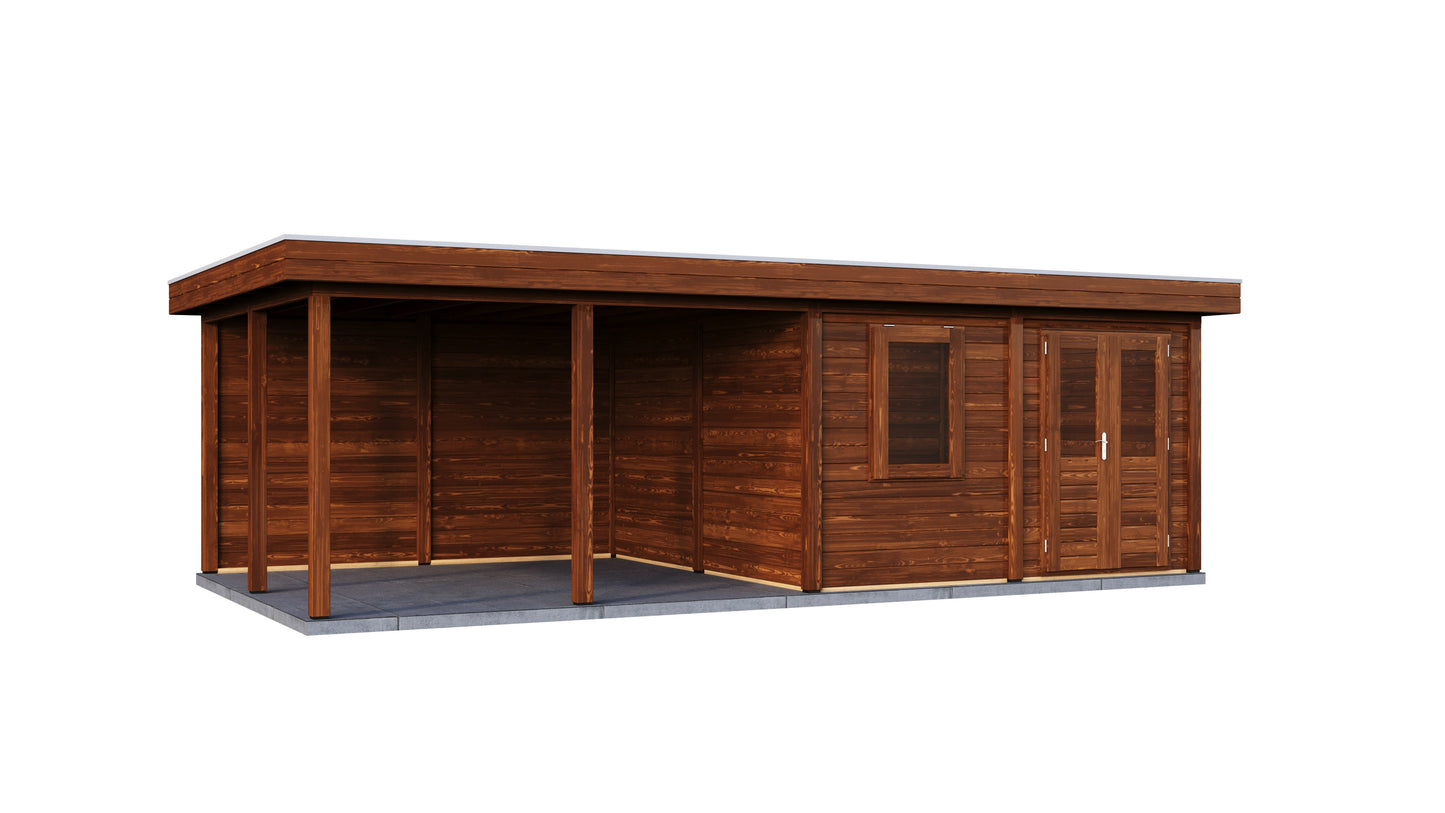 Lugarde Select Modern summerhouse 28mm with veranda Leeds 388x388cm + 400cm - Brown Wood Oil