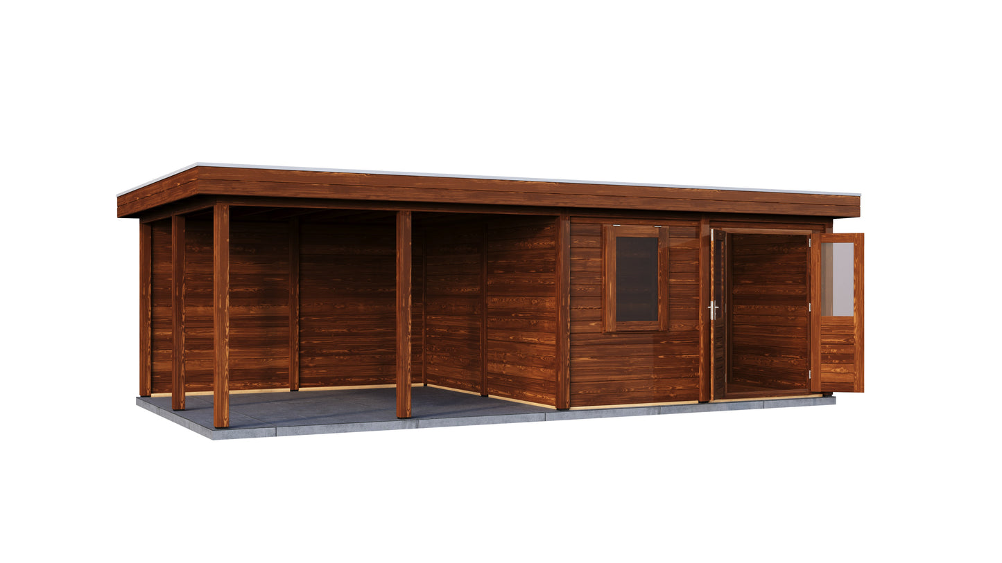 Lugarde Select Modern summerhouse 28mm with veranda Leeds 388x388cm + 400cm - Brown Wood Oil