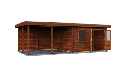 Lugarde Select Modern summerhouse 28mm with veranda Leeds 388x388cm + 400cm - Brown Wood Oil